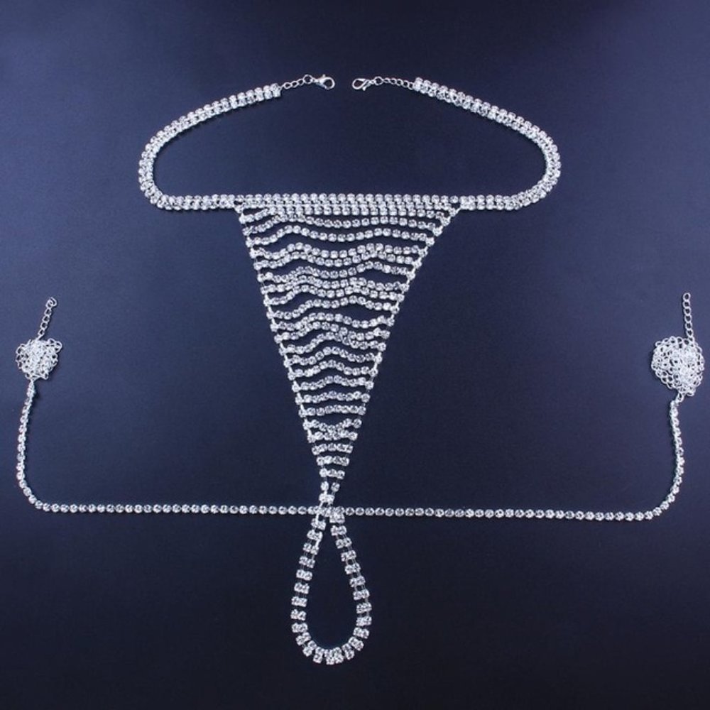 Rhinestone Crystal Thong Body Chain Bikini G-String Belly Waist Jewelry Women - Picture 7 of 9
